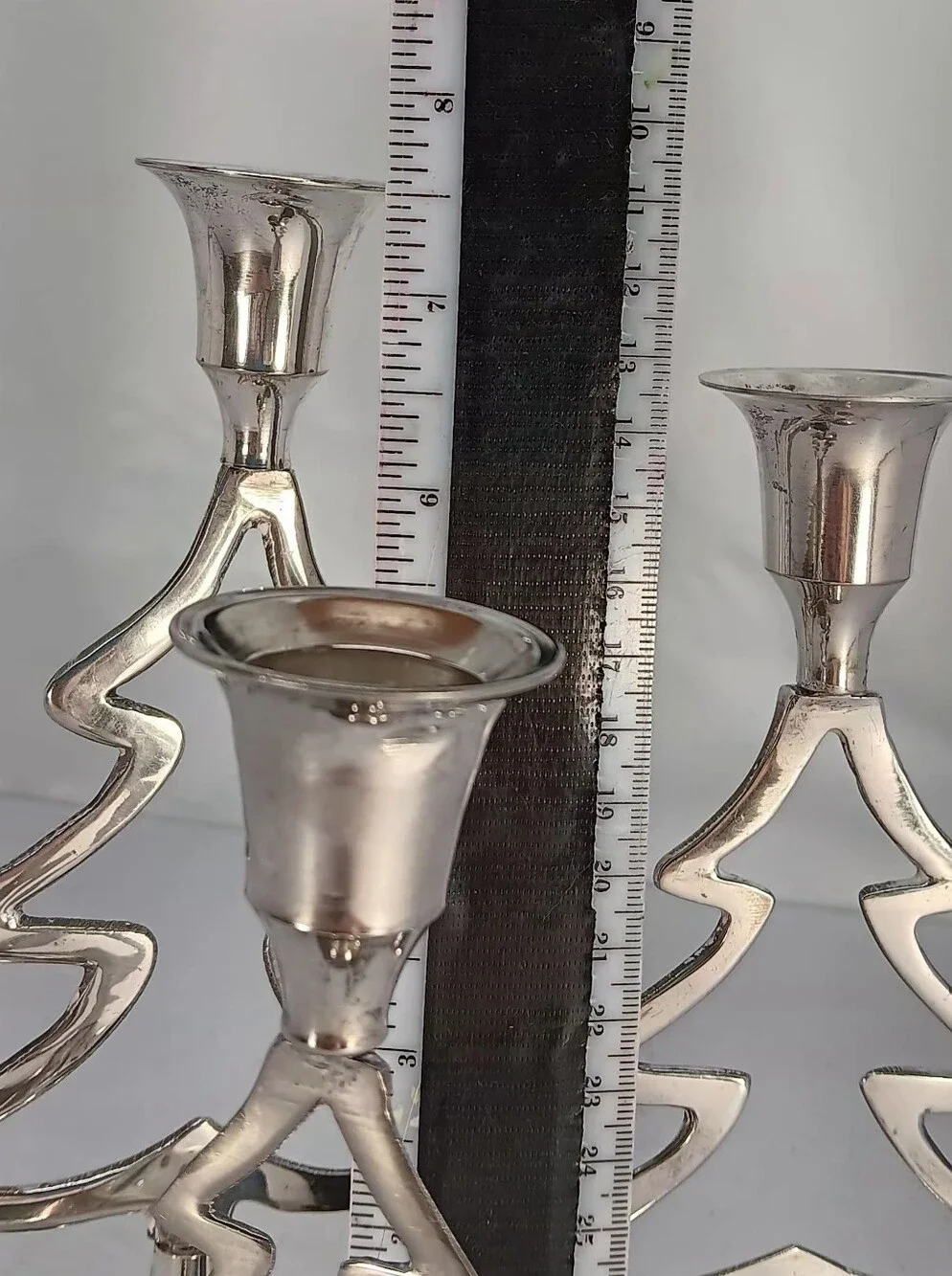 Silver Plated Christmas Tree Candle Holders - Set of 3